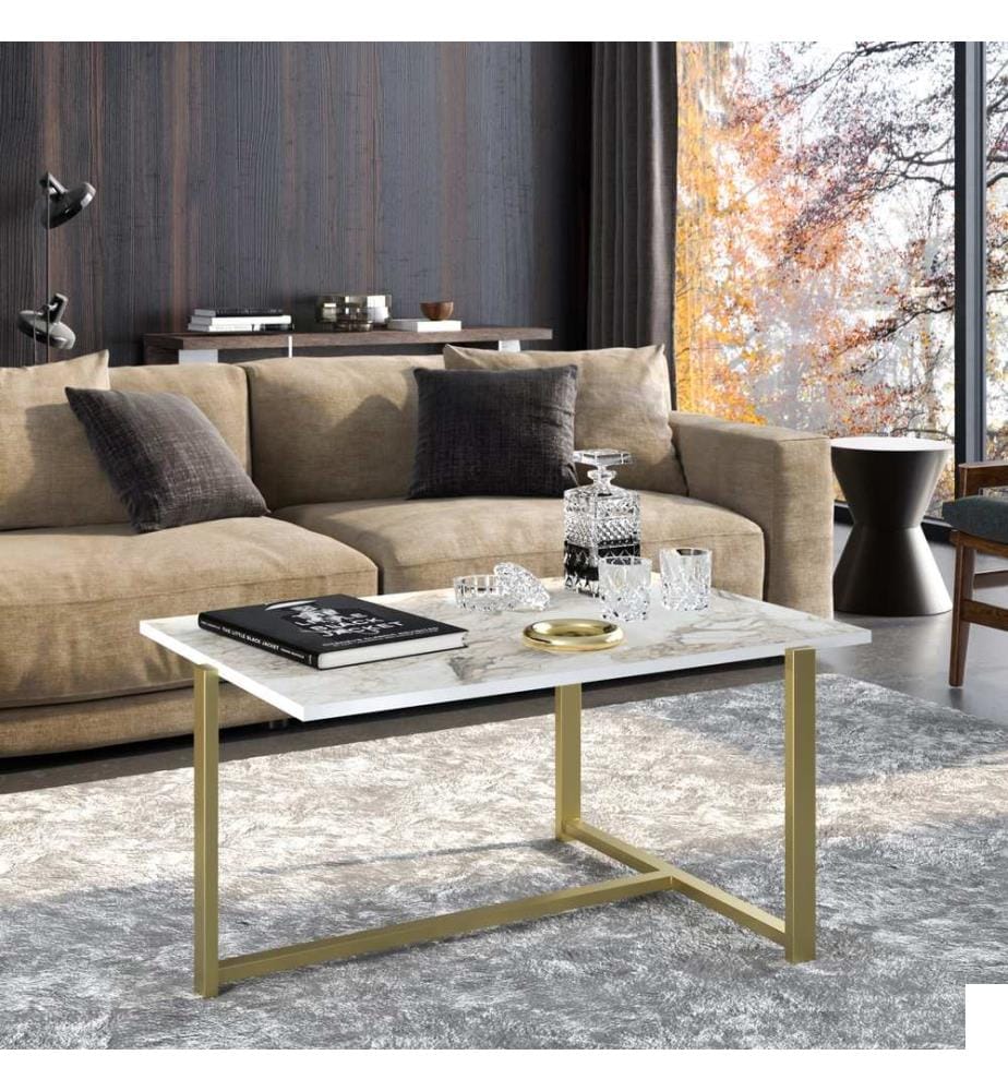 Or, Blanc, Tables Basses, 45X92X64 cm, Plaque De Particules À Revêtement En Mélamine
