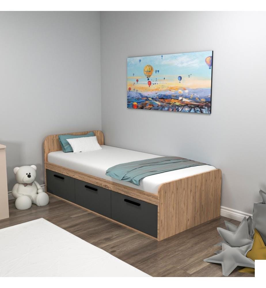 Lits simples, pin atlantique, anthracite, panneau de particules mélaminé