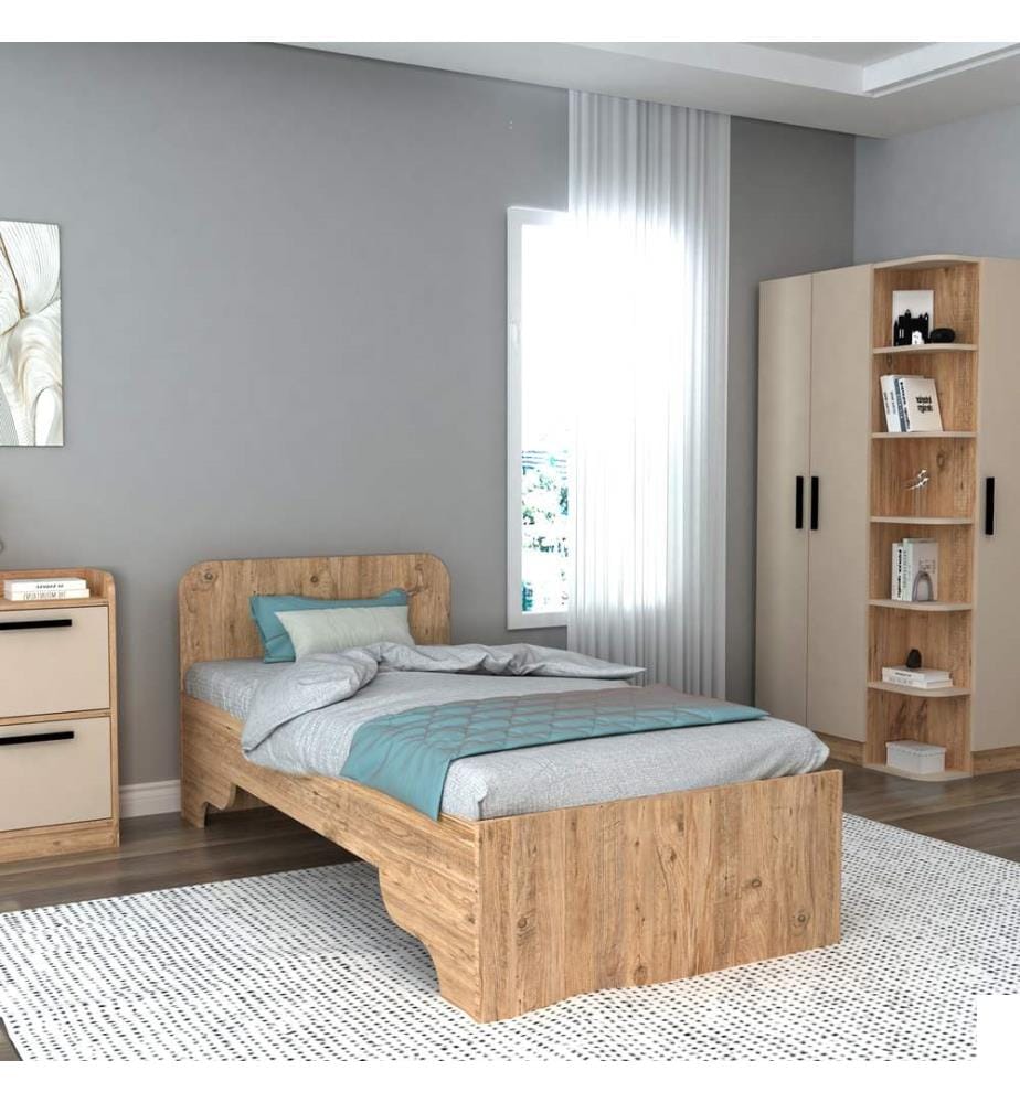 Lits simples, pin atlantique, beige, panneau de particules mélaminé