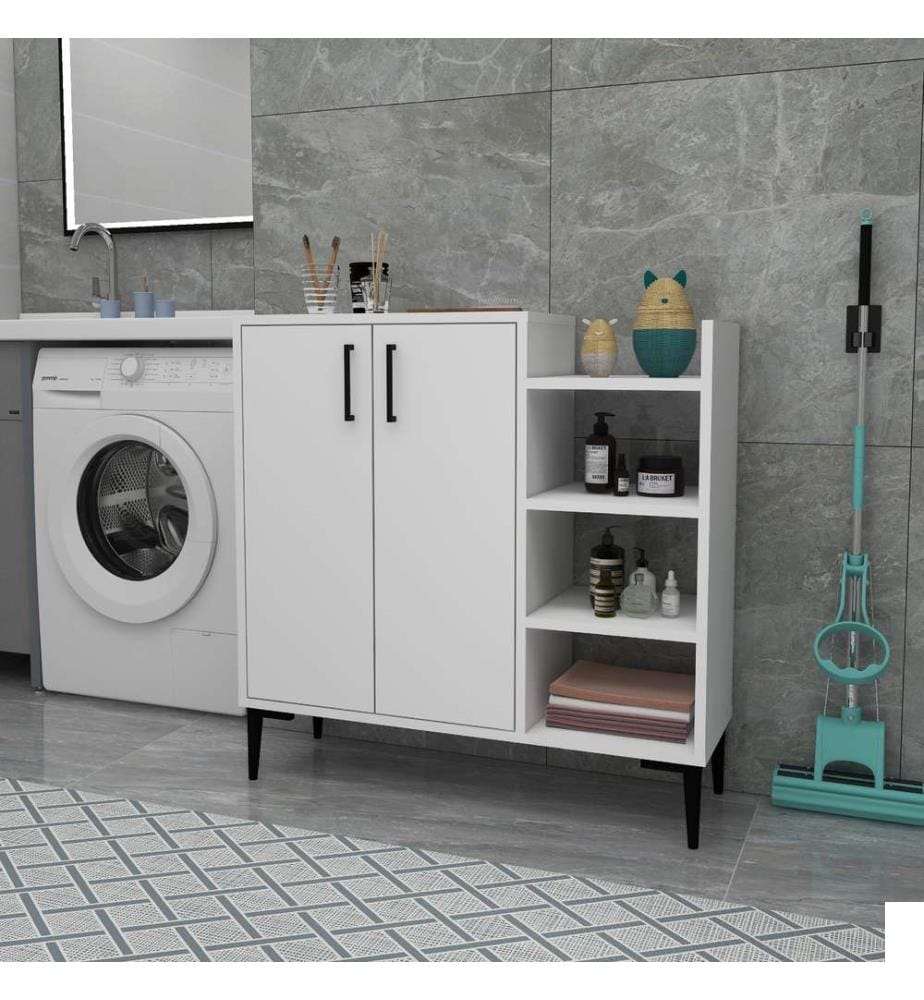 Armoire multifonction, blanc, panneau de particules 100 % mélaminé
