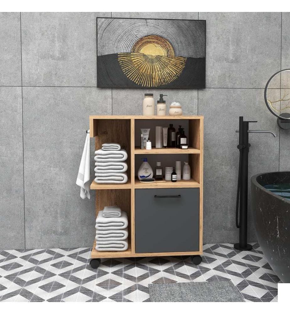 Meuble multifonction, pin Atlantique, anthracite, PANNEAUX DE PARTICULES 100 % MÉLAMINÉS