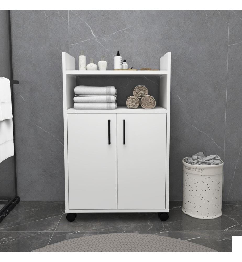 Armoire multifonction, blanc, panneau de particules 100 % mélaminé