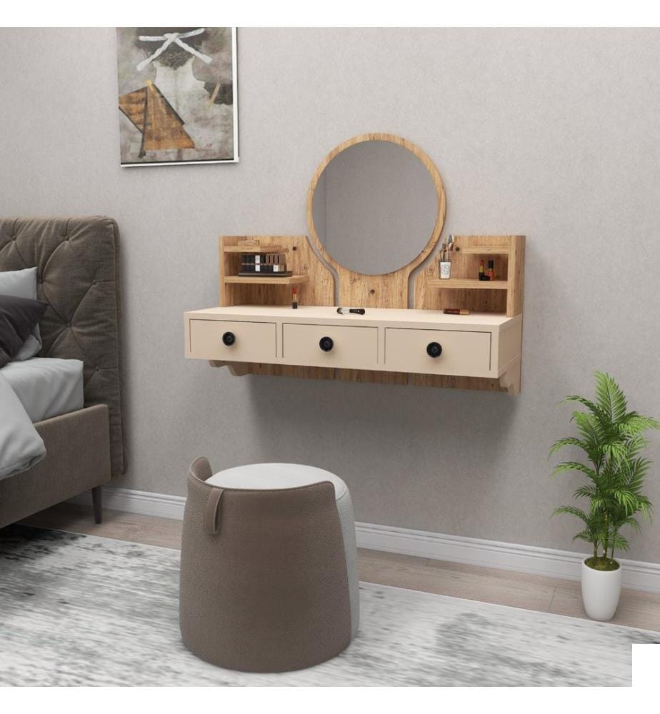 Table de maquillage, pin atlantique, beige, panneau de particules mélaminé
