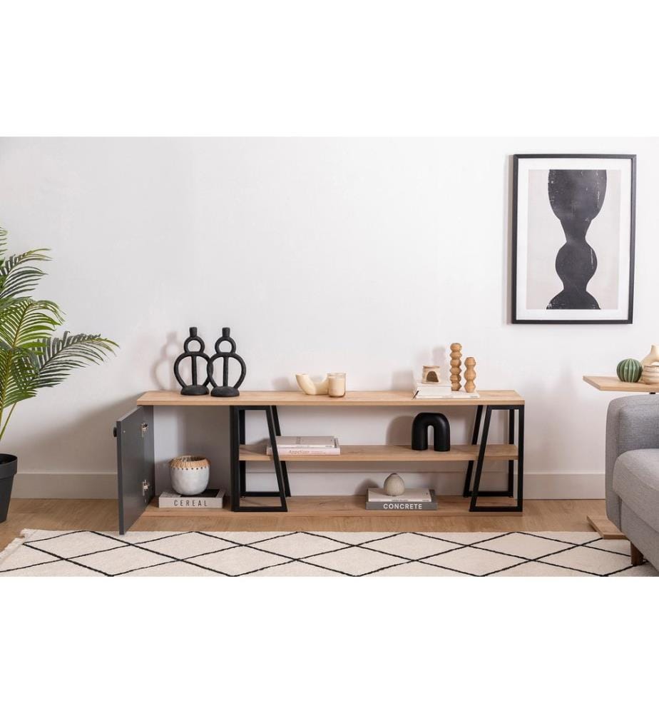 Meuble TV, Saphir, Noir, 100% Melamine Coated Particle Board