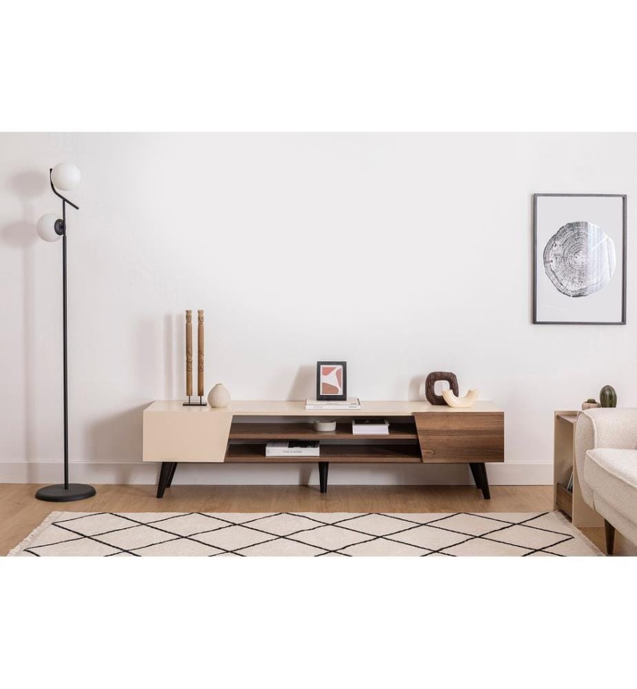 Meuble TV, Noyer, Beige, 100% Melamine Coated Particle Board
