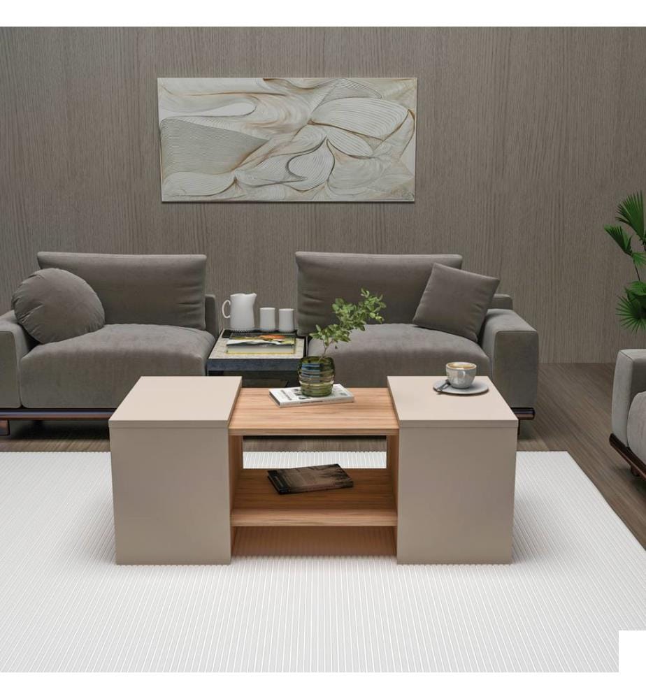 Ensemble de tables basses, pin atlantique, beige, PANNEAUX DE PARTICULES 100 % MÉLAMINÉS