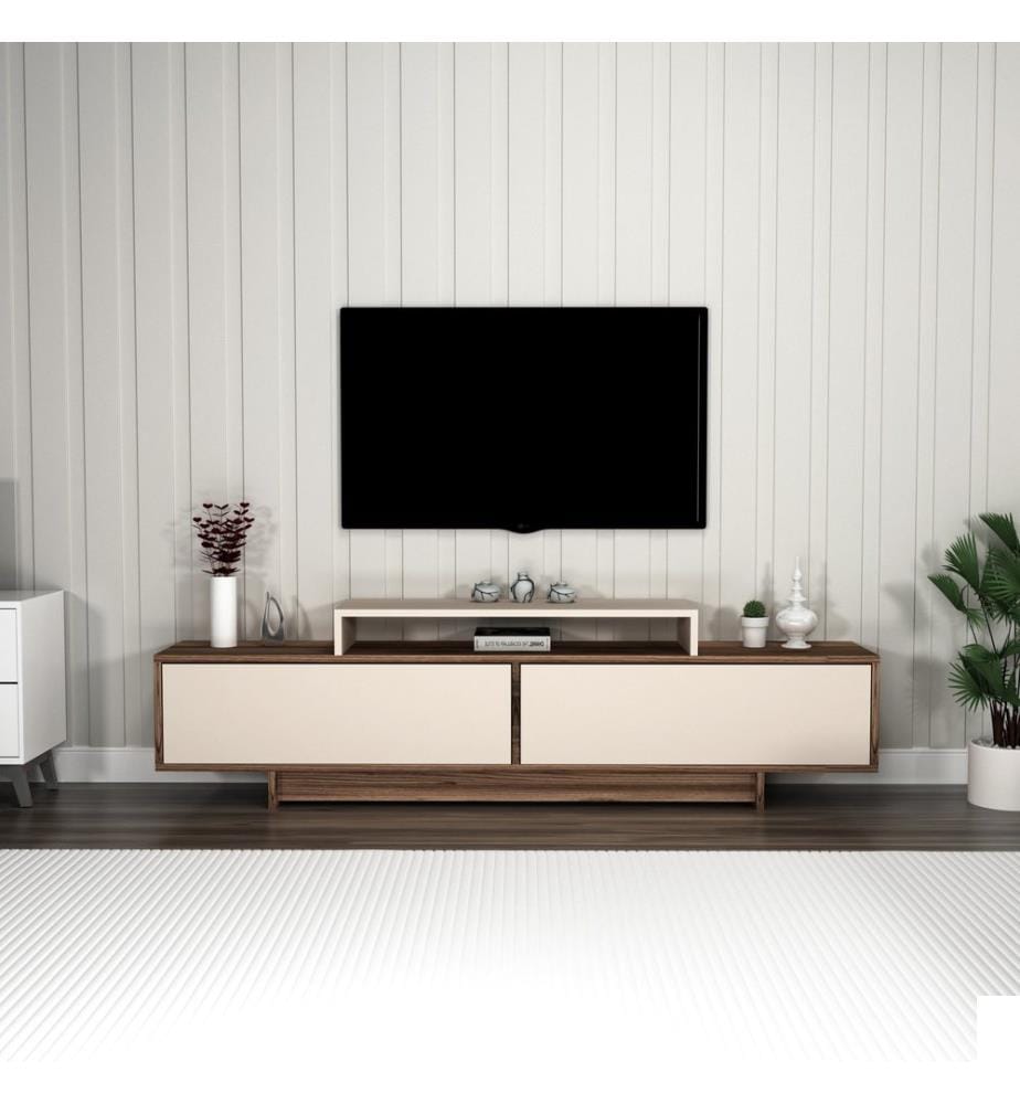 Meuble TV, noyer clair, beige, panneau de particules 100 % mélaminé