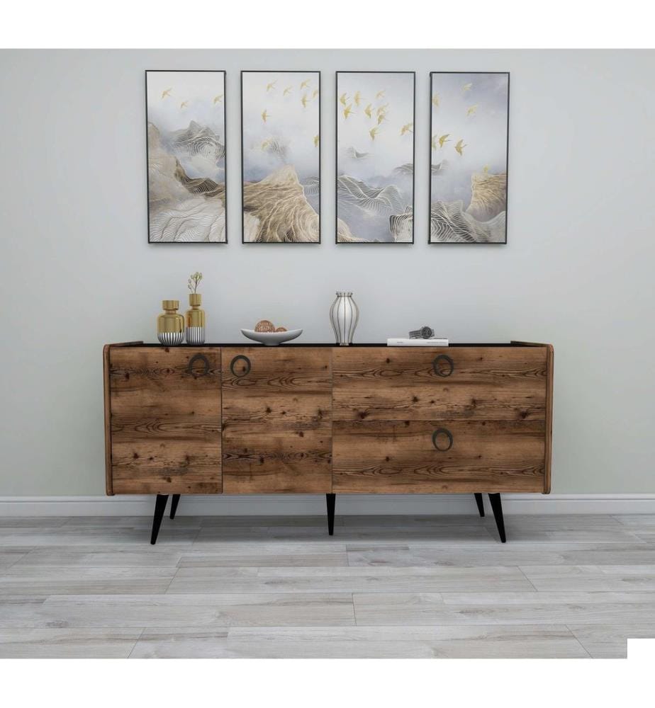 Console, noyer, noir, panneau de particules 100 % mélaminé