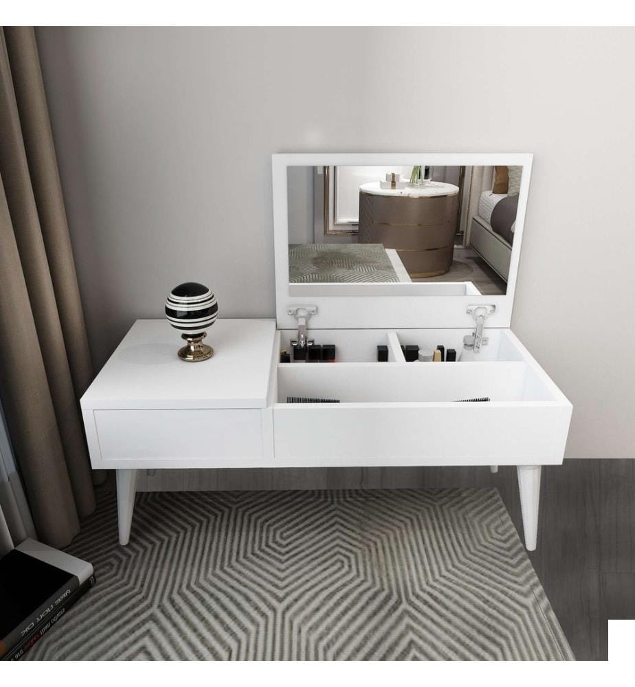 Coiffeuse, blanche, panneau de particules 100 % mélaminé, miroir