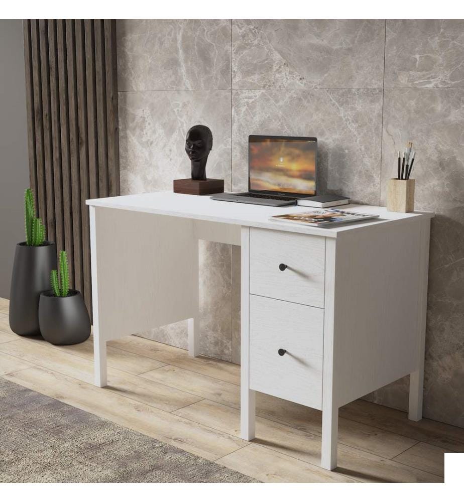 Bureau, en bois, blanc, 100 % aggloméré, cadre en MDF, poignée en métal