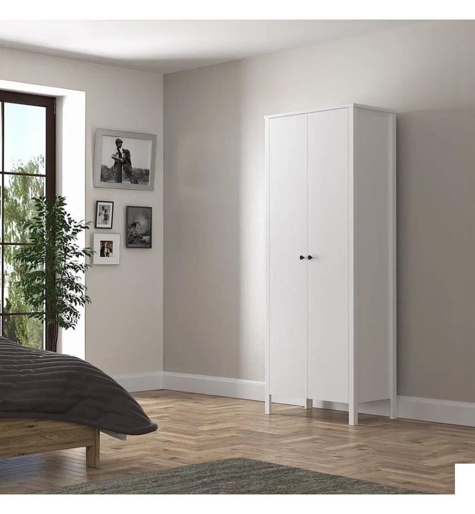 Armoire, en bois, blanche, 100 % aggloméré, cadre en MDF, poignée en métal