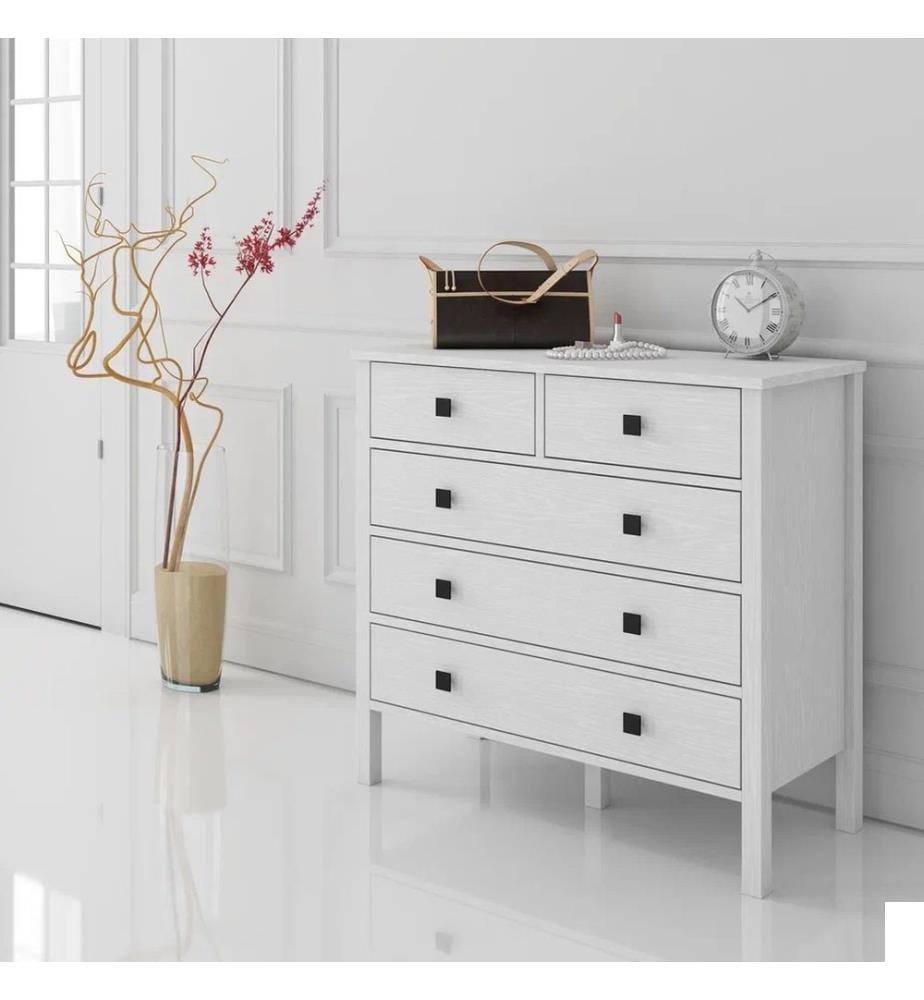 Commode, bois, blanc, 100 % aggloméré, cadre en MDF, poignée en métal
