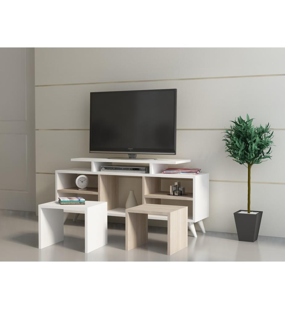 Blanc, Armoires Tv, 56,9X120X29,5 cm, Plaque De Particules Enrobée De Mélamine