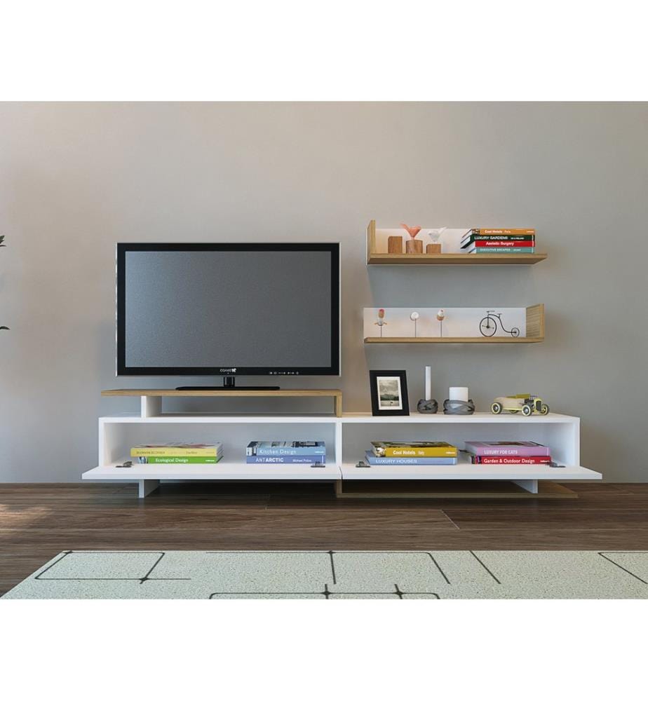 Blanc, Armoires Tv, 40X180X37,4 cm, Plaque De Particules Enrobée De Mélamine