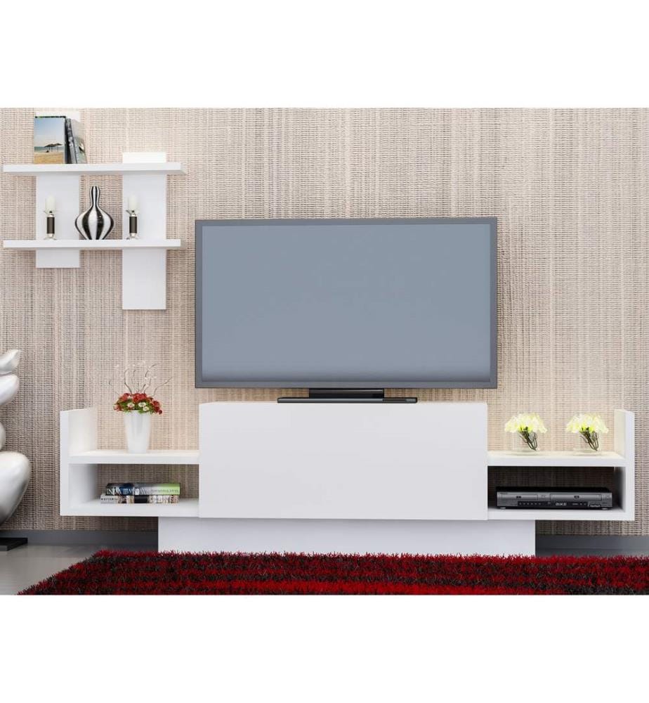 Blanc, Armoires Tv, 36X120X31,5 cm, Plaque De Particules Enrobée De Mélamine