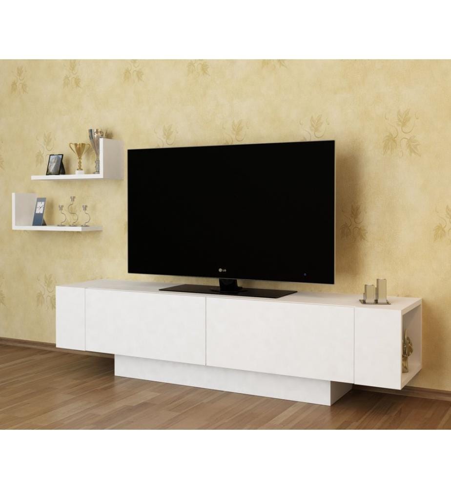 Blanc, Armoires Tv, 40X150X31,5 cm, Plaque De Particules Enrobée De Mélamine
