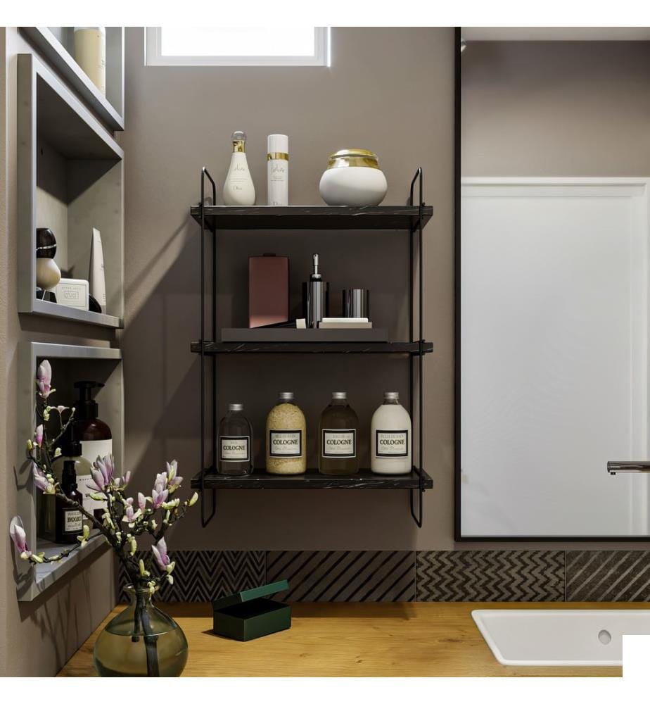 Etagère murale, Noir, Marbre, 100% Melamine Particle Board
