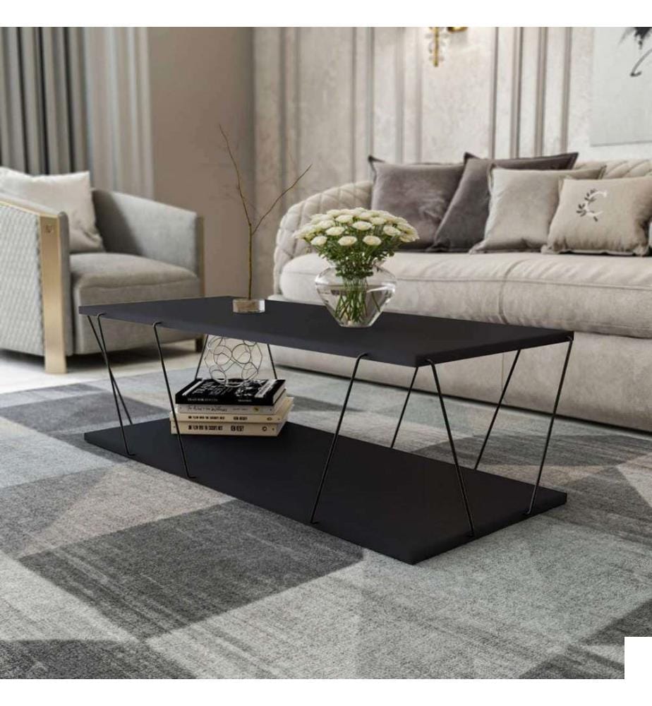 Tables Basses, Anthracite Plaque De Particules Recouvertes De Mélamine Noire, 100%