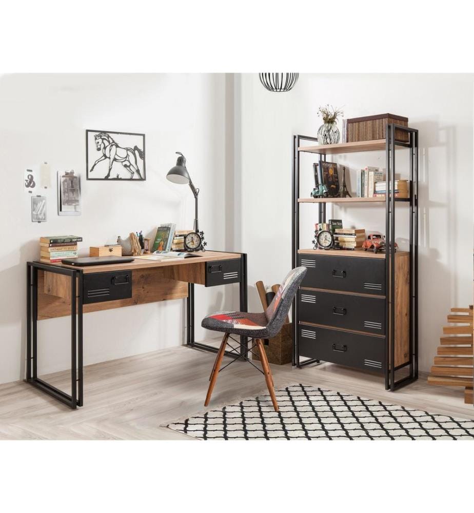 Ensemble de meubles de salle d'étude, pin atlantique, noir, panneau de particules mélaminé