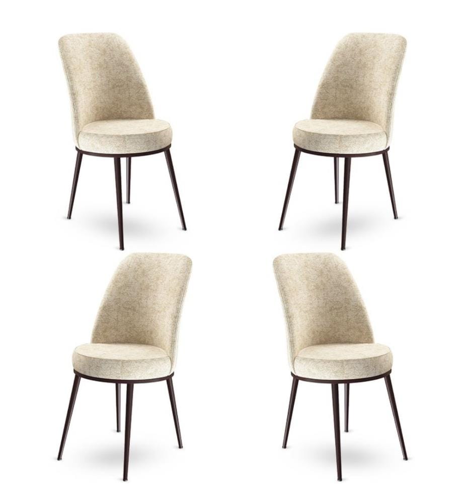 Ensemble de chaises, 4 pièces, crème, marron, cadre : Métal, Tissu : Babyface