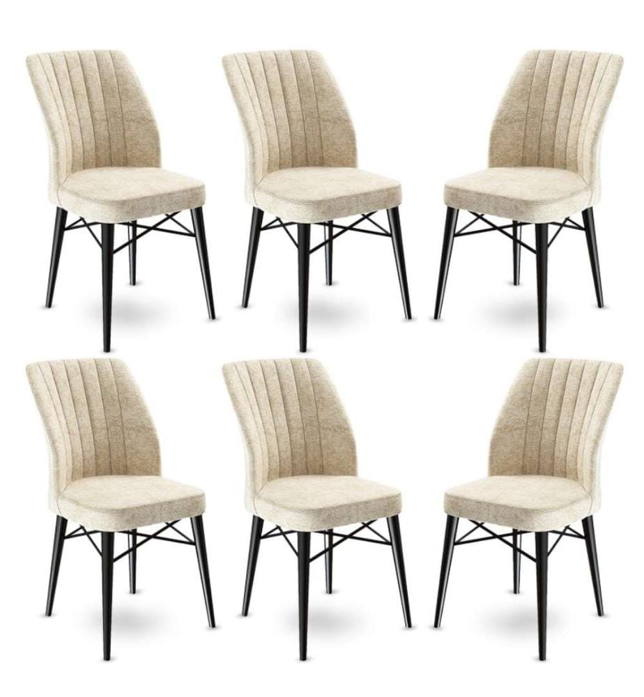 Ensemble de chaises, 6 pièces, crème, noir, cadre : Métal, Tissu : Babyface