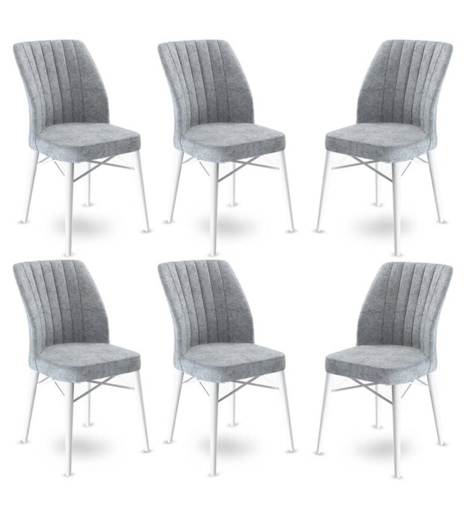 Ensemble de chaises, 6 pièces, gris, blanc, cadre : Métal, Tissu : Babyface