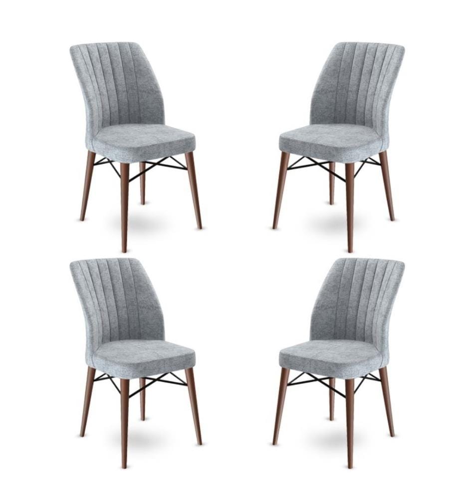 Ensemble de chaises, 4 pièces, gris, marron, cadre : Métal, Tissu : Babyface