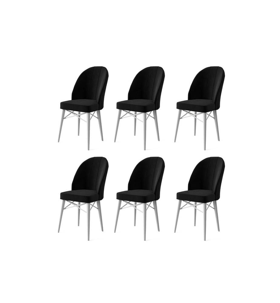 Ensemble de chaises, 6 pièces, noir, blanc, cadre : Métal, Tissu : Babyface
