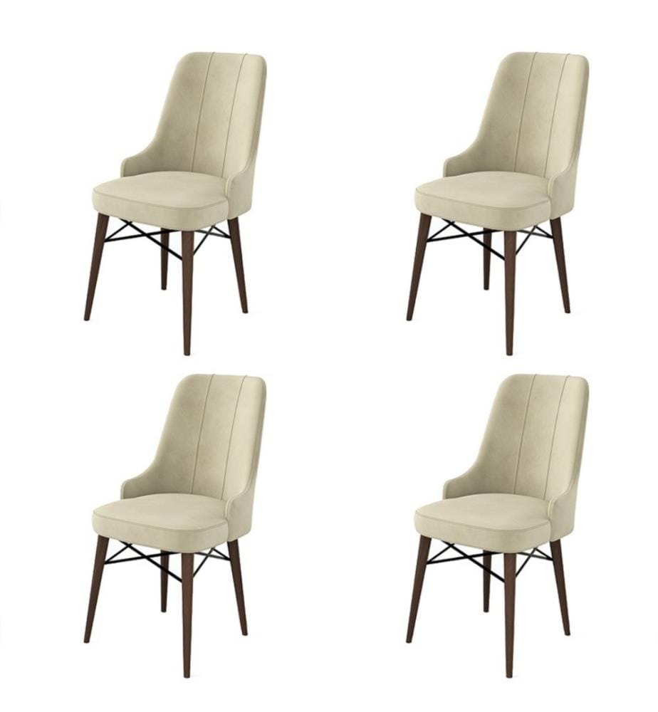 Ensemble de chaises, 4 pièces, crème, marron, cadre : Métal, Tissu : Babyface