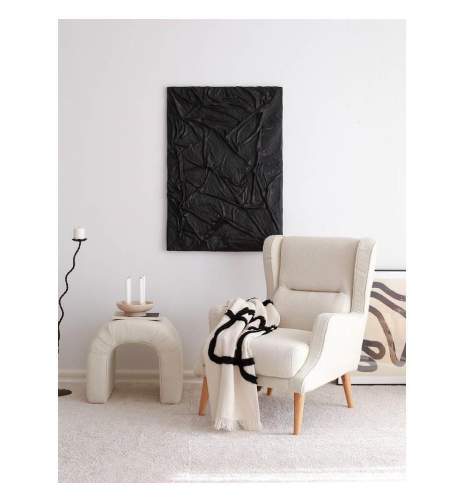 Chaise Wing, Crème, Cadre : 100% bois, tissu : Teddy