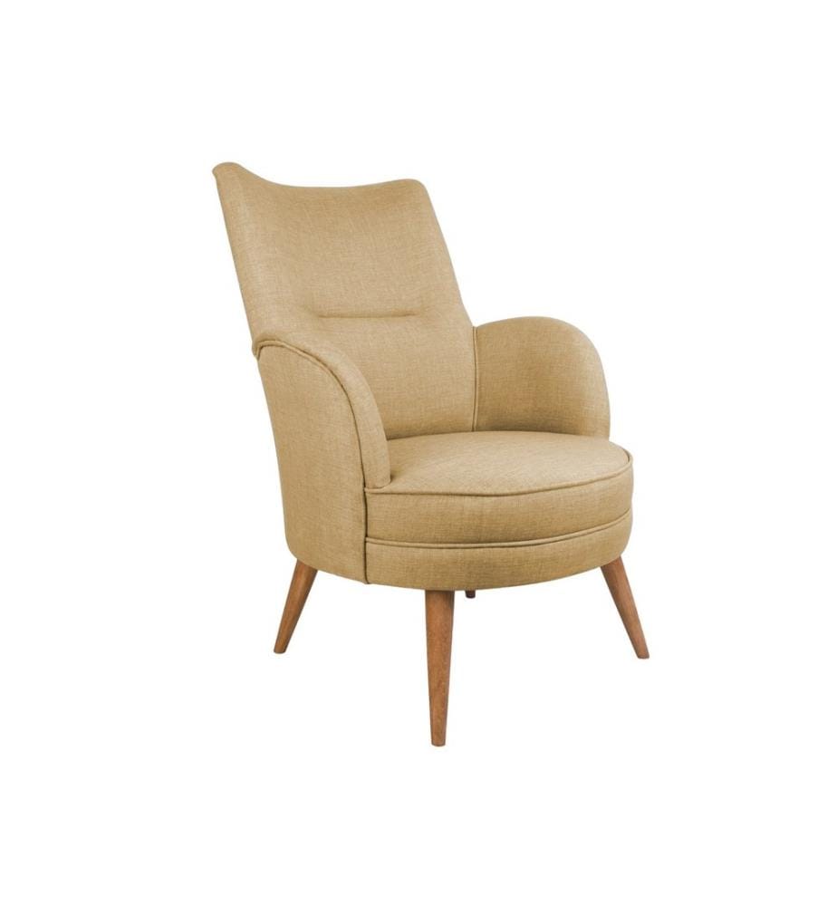 Wing Chair, Milky Brown, cadre en bois massif, tissu polyester