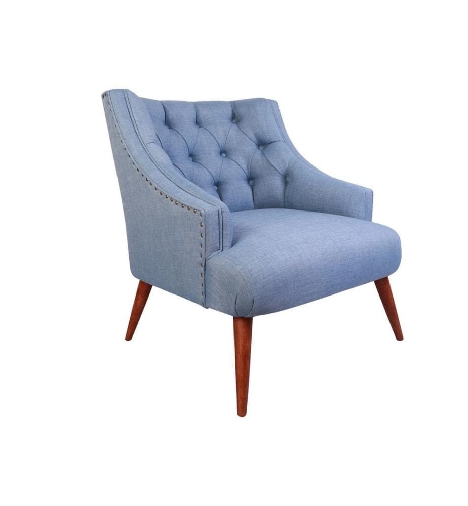 Wing Chair, Indigo Blue, cadre en bois massif, tissu polyester
