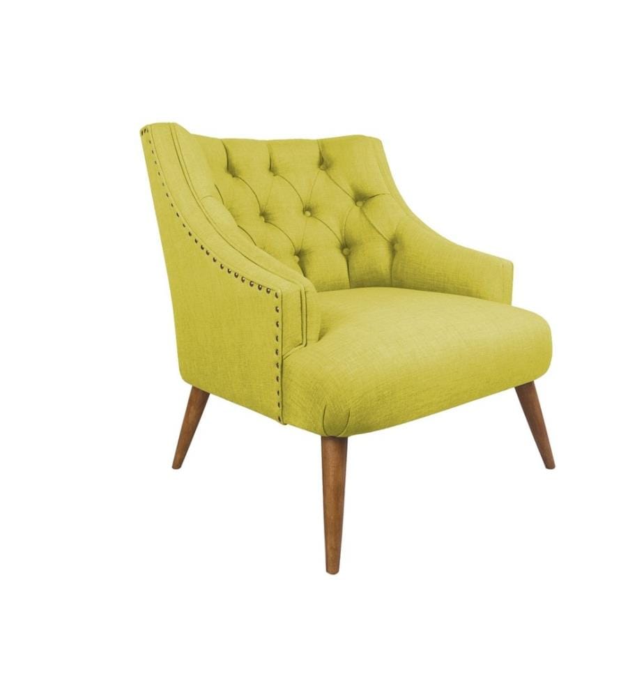 Chaise à oreilles, vert pistache, cadre en bois massif, tissu polyester