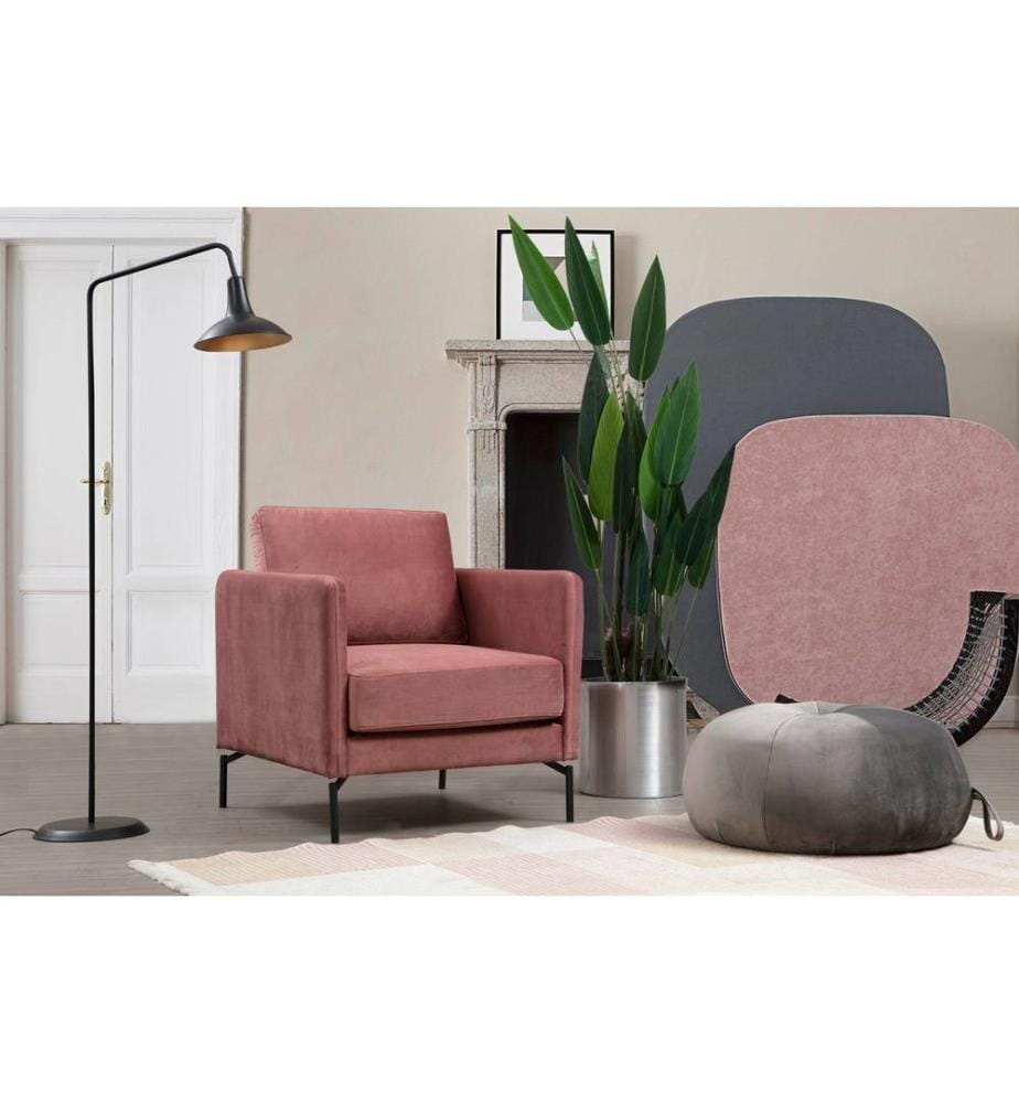 Chaise à oreilles, rose, cadre en hêtre - aggloméré, tissu polyester