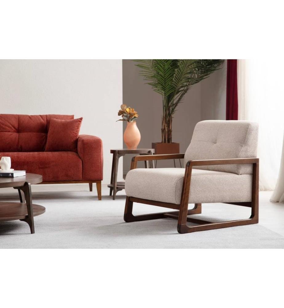 Chaise Wing, Beige, Cadre : Bois de hêtre - panneau de particules, Tissu : 100% polyester