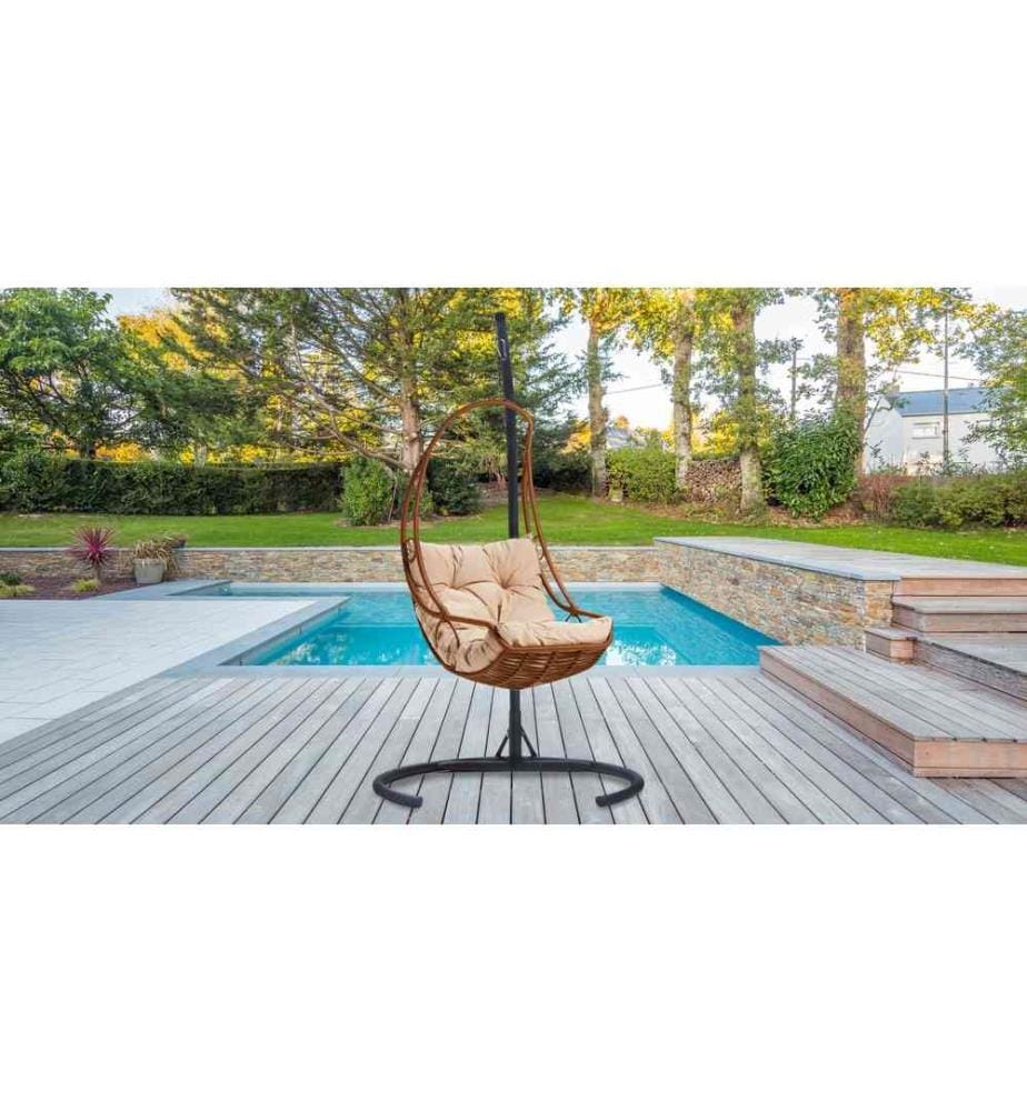 Garden Single Swing Chair, Camel Black, structure métallique, tissu polyester
