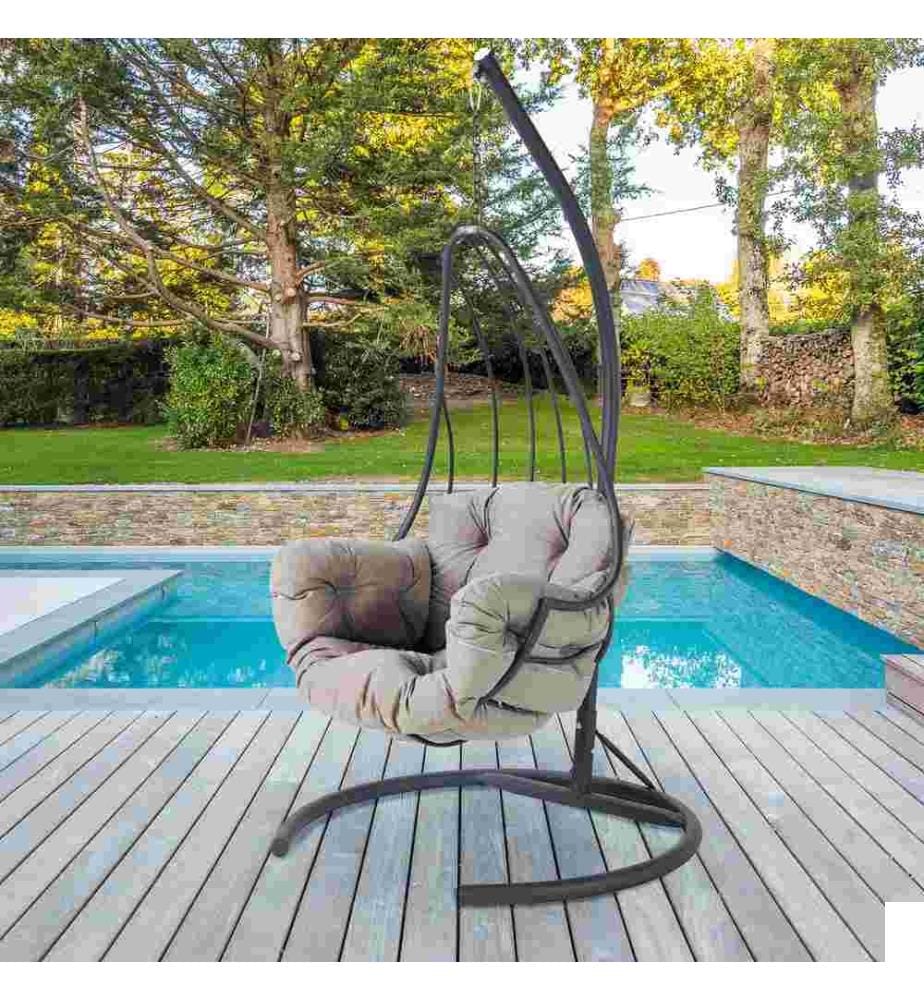 Chaise balançoire simple de jardin, gris anthracite, structure métallique, tissu polyester