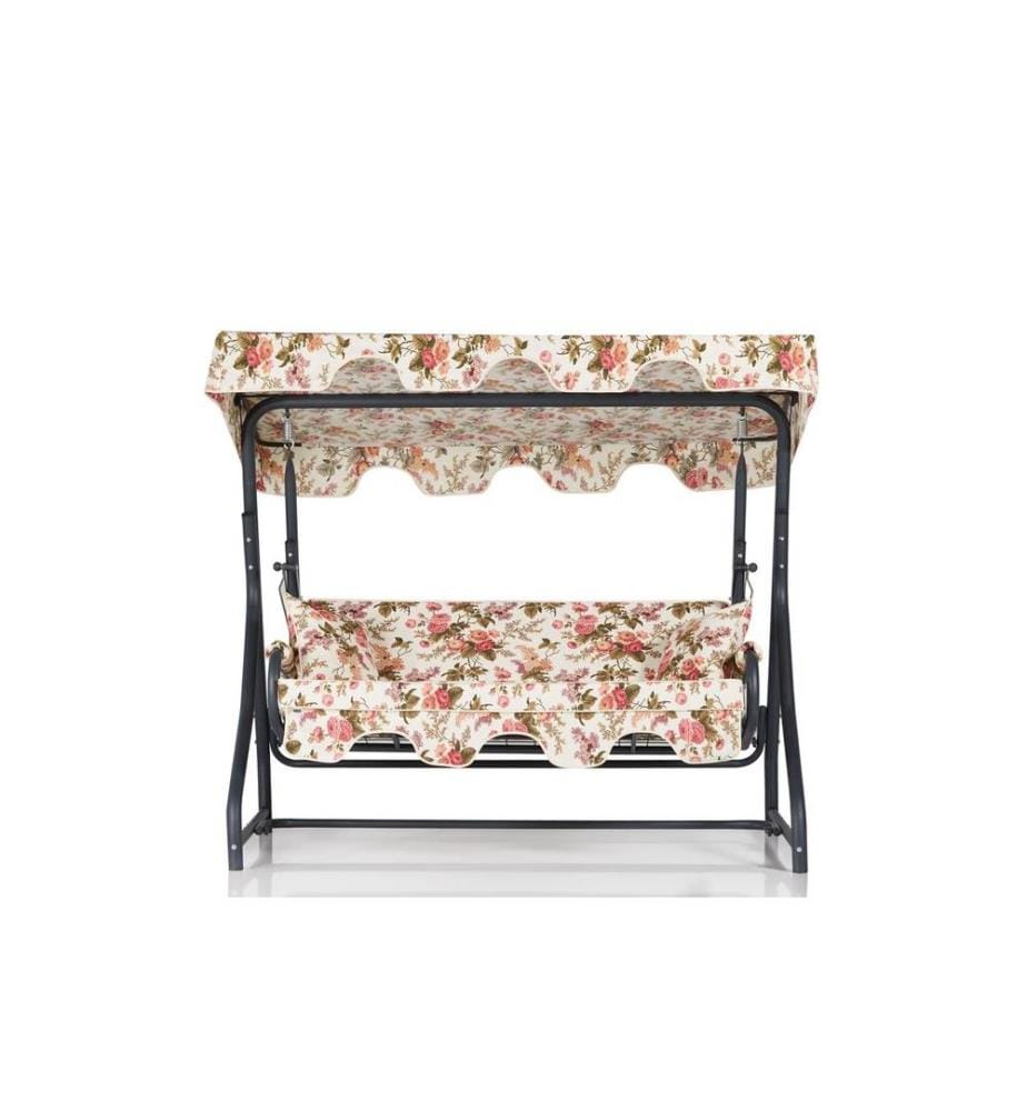 Chaise balançoire triple de jardin, multicolore, structure en aluminium, tissu polyester