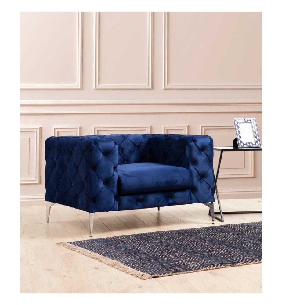 Chaise à oreilles, bleu marine, cadre en hêtre - panneau d'aggloméré, tissu polyester