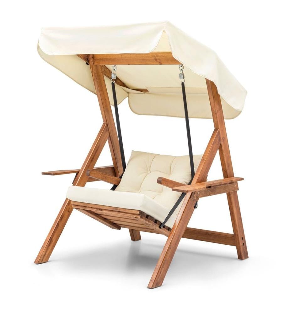 Chaise balançoire simple de jardin, crème, cadre en bois de pin, tissu polyester