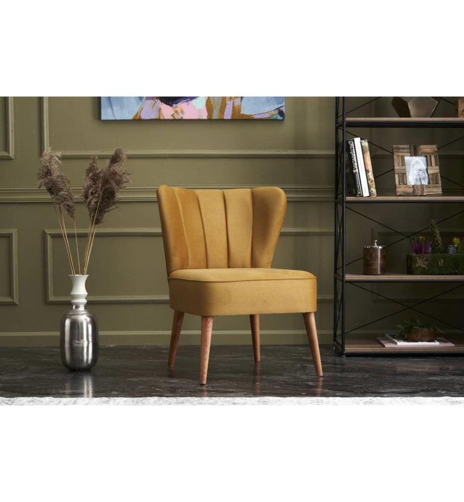 Wing Chair, Gold, châssis en hêtre, tissu en polyuréthane, acrylique et polyester