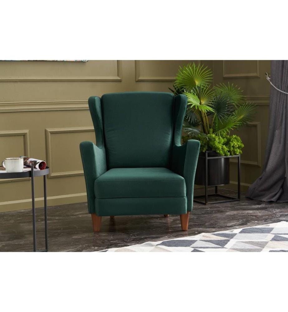 Wing Chair, vert, structure en bois de hêtre, tissu en velours de polyester