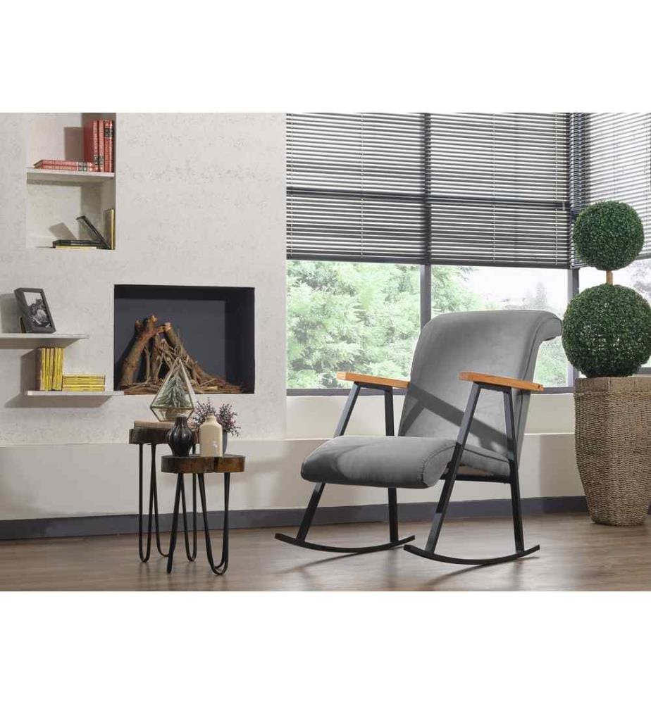 Rocking Chair, Grey, Structure en métal, Tissu en tricot de polyester doublé de coton Matière du tissu