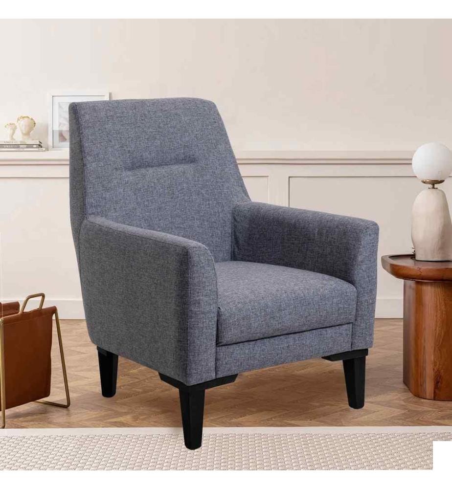 Chaise à oreilles, gris foncé, cadre en bois de charme, tissu polyester