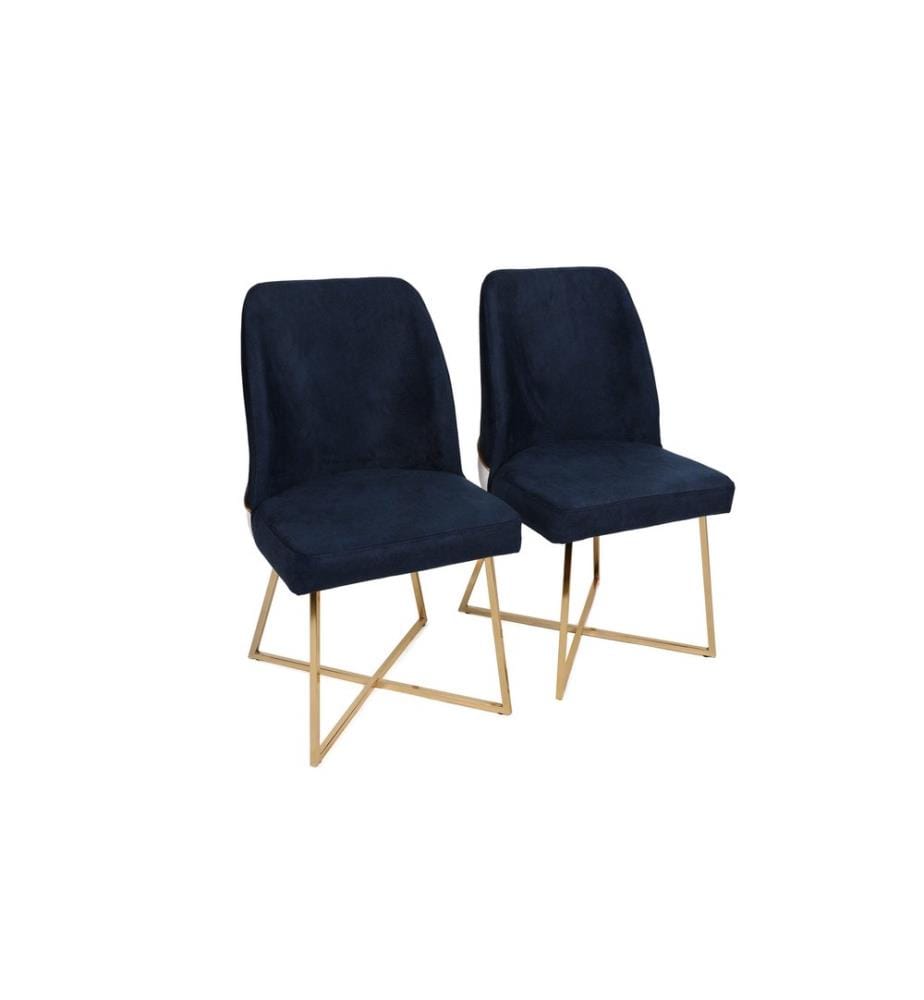 Ensemble de chaises, 2 pièces, Gold Dark Blue, structure en métal, tissu velours - siège en simili cuir