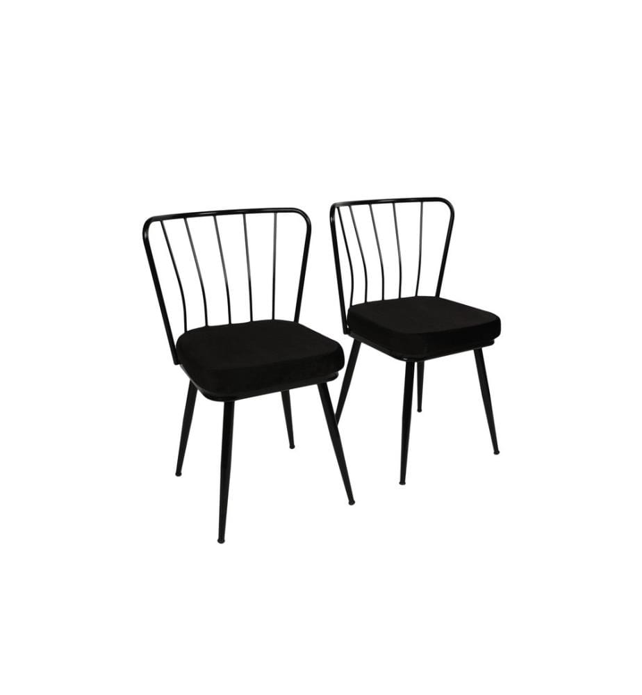 Ensemble de chaises, 2 pièces, noir, structure métallique, tissu velours - assise en panneaux de particules mélaminés