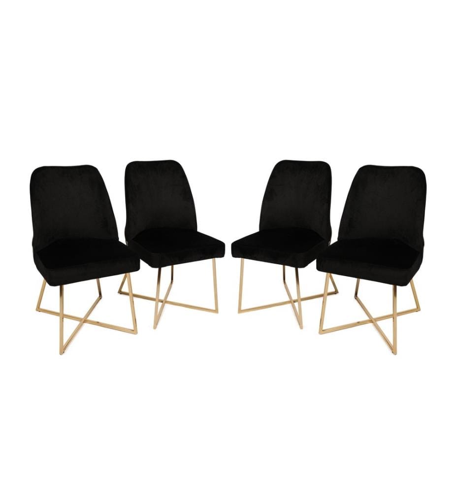Ensemble de chaises, 4 pièces, noir doré, structure en métal, tissu en velours - siège en similicuir