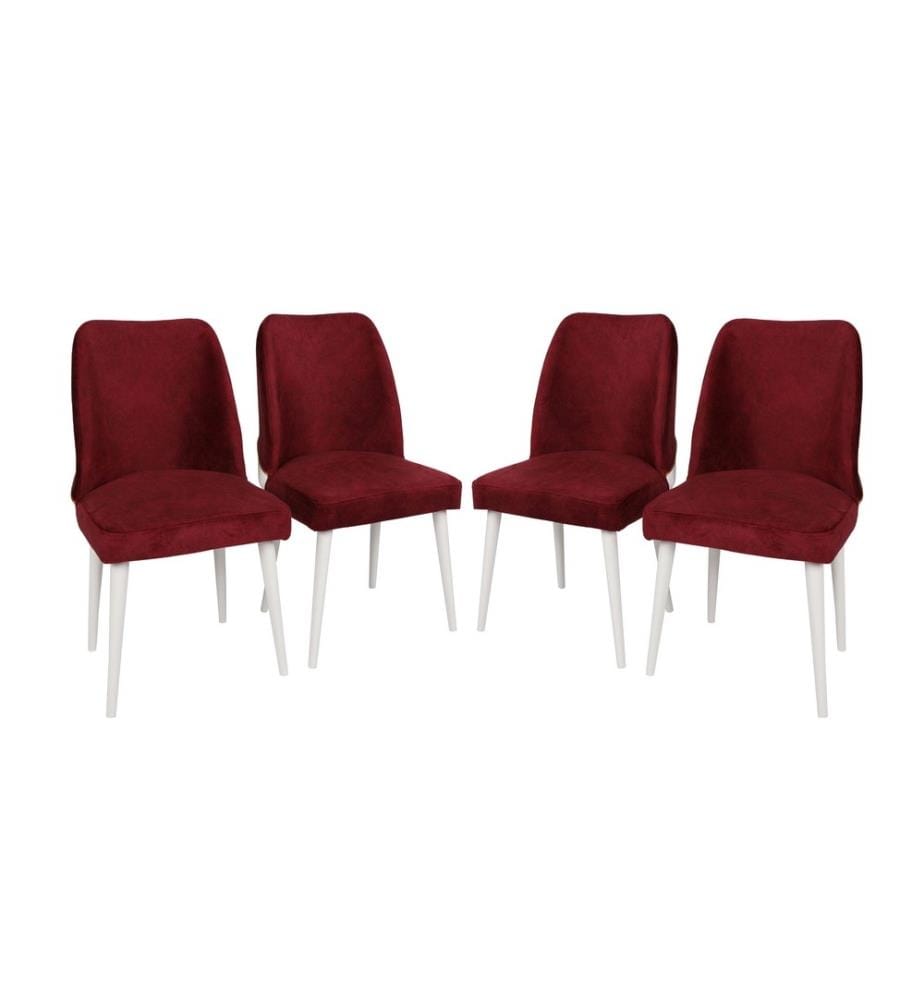 Ensemble de chaises, 4 pièces, rouge bordeaux blanc, structure métallique, tissu velours - assise en simili cuir