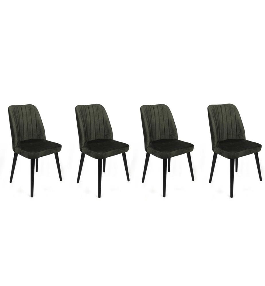 Ensemble de chaises, 4 pièces, kaki, noir, cadre : Métal, Siège : Tissu Velours