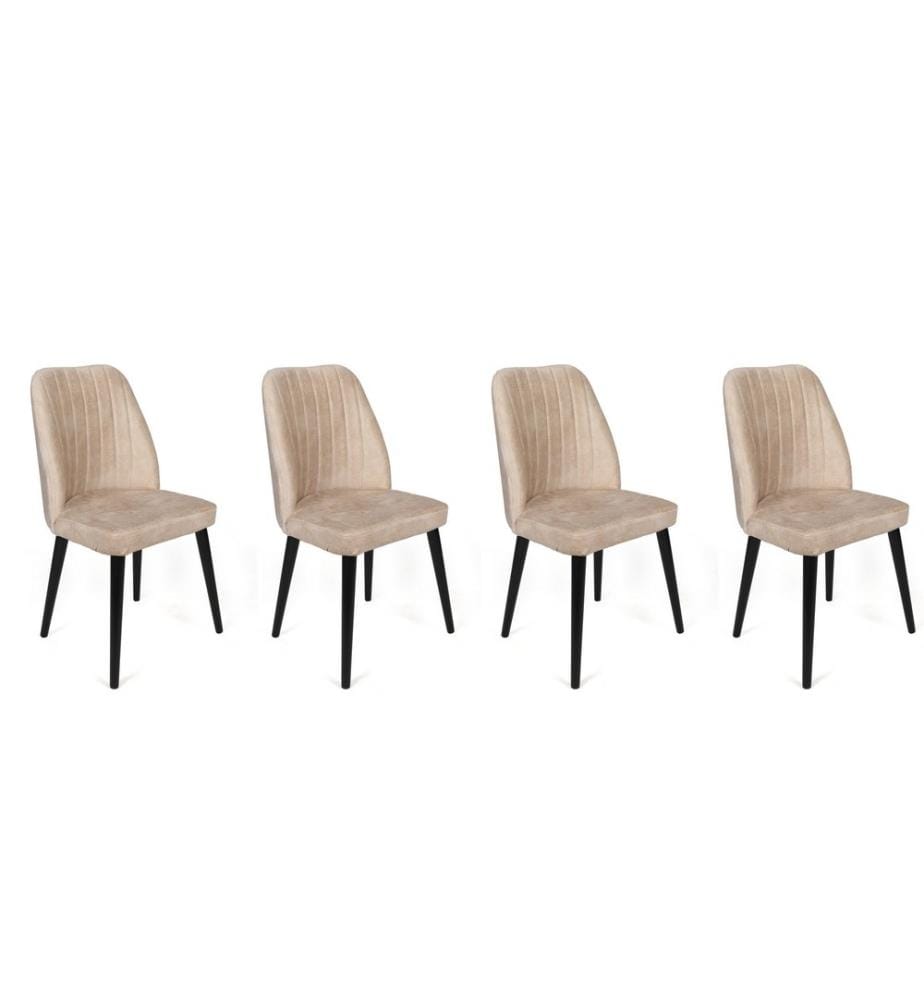 Ensemble de chaises, 4 pièces, crème, noir, cadre : Métal, Siège : Tissu Velours